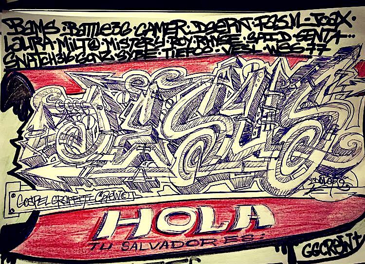 boceto sckech Dolar One Gospel Graffiti Crew hola tu salvador es Jesus